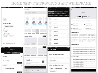 Home Service Providing App Wireframe app branding home icons marketing service ui ux wireframe