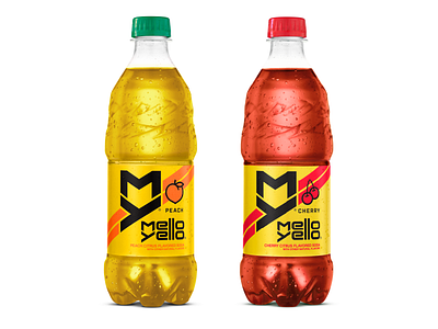 Mello Yello Peach and Cherry beverage branding design icon illustration layout packaging soda