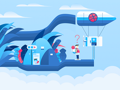 Hello Dribbble debut dog fly hiking illustration old man shot travel