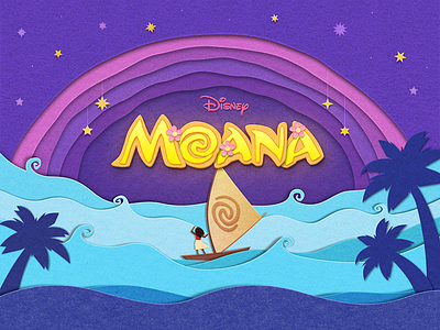 Papercut-Moana coconut craft design disney font illustration moana ocean papercut sailboat sea star