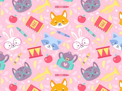 Cute Animals Pattern animals bunny cat character cute dog flat pattern raccoon seamless shiba vector