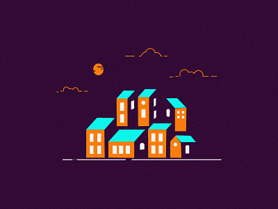 Houses bright colour houses moon night