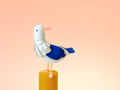 DICHTER 3. beach editorial illustration summer magazine paper papercraft seagull seaside