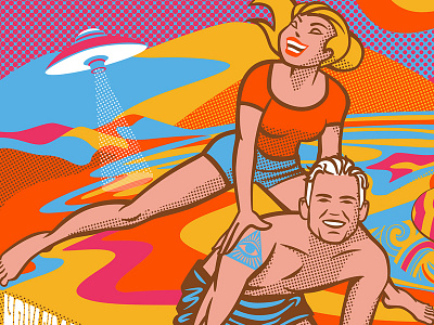 Psychedelic 60s Beach 1 60s beach design digital art hector guerrero illustration psychedelic retro modern vector art