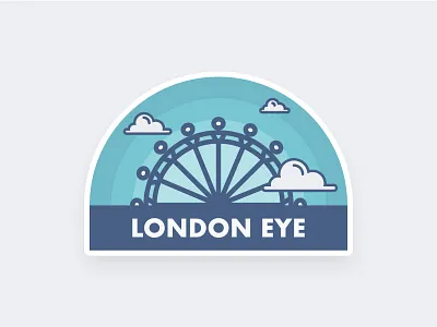 London Eye blue clouds england flat illustration london london eye minimal sticker uk