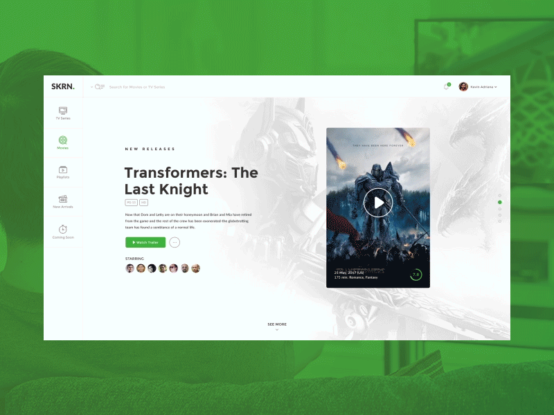SKRN. - Media Streaming Concept animation media motion movie movies slider subscription ux