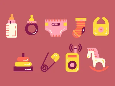 Baby Icon Set baby flat icon geometric icon icon design kids nursery pastel color toys vector