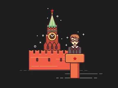 Little Red Comrad - illustration astronaut building illustration kremlin man moscow planet russia star