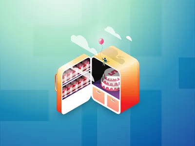 It's time to celebrate 5K followers abstract balloon cake design fridge futuristic illustration isometric milestone soda ui vector