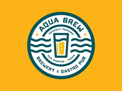 Aqua Brew badge beer brewery circle gastro logo pub round texas typography water