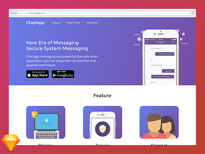 Landing Page Chat App free freebies homepage landing page sketch ui ux visual design web website