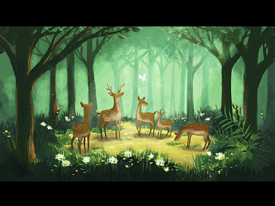 Deer & Forest deer forest illustration safari