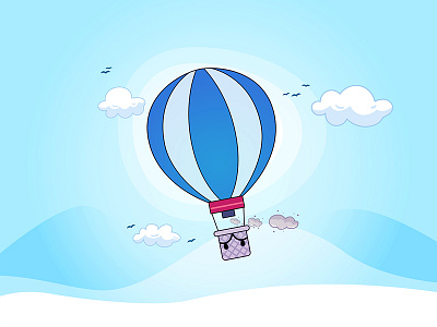 Hot-Air Ballon ballon birds blue cloud hot air illustration minimal playoff rebound sky