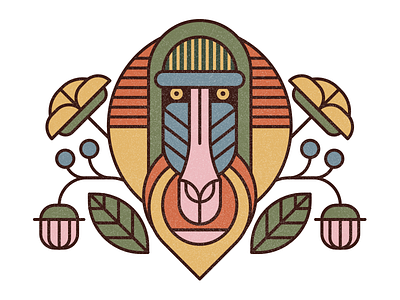 Mandrill animal exploring flower illustration mandrill monkey nature plant stroke style texture