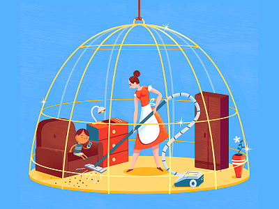 Golden Cage cage editorial gold illustration magazine maid woman work