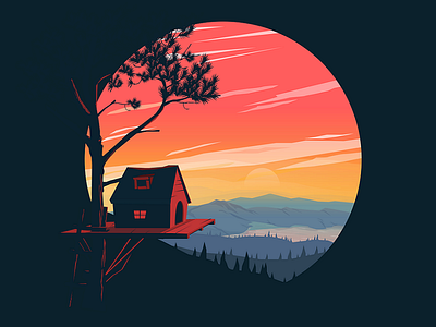 Tree House hills house inkscape lake landscape moon tree