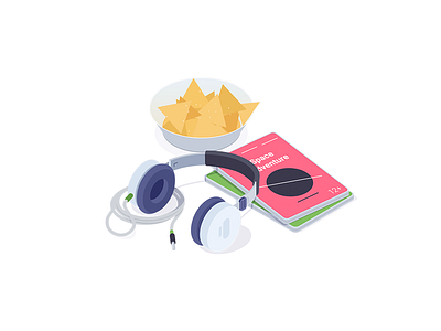 Movie Time chips dvd headphones icon illustration isometric movie rboy rocketboy