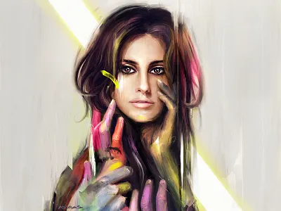 Penelope art colors digitalart eyes hands lips lyras mixmedia neon painting penelopecruz portrait