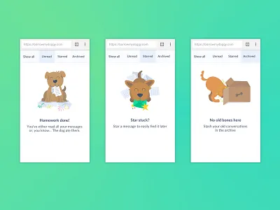 Empty State Illustrations dog empty state illustration inbox messaging mobile ui