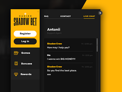 Live chat for online casino buttons casino chat contact elements faq homepage live menu register ui ux