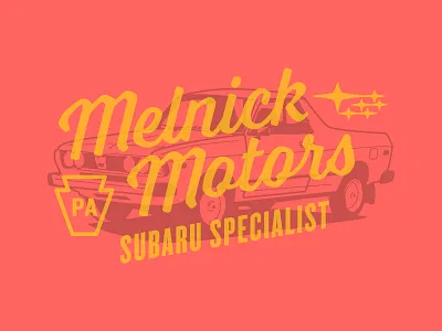 Melnick Motors auto car design graphic illustration logo mark subaru type typography
