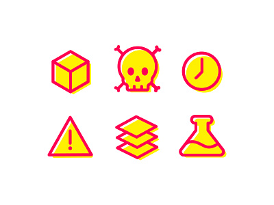 CAUTION! beaker caution clock cube danger death hazard icon iconography science skull warning