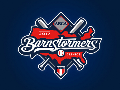 ABCA Barnstormers Clinics baseball bat custom design diamond hand drawn illustration lettering map script star usa