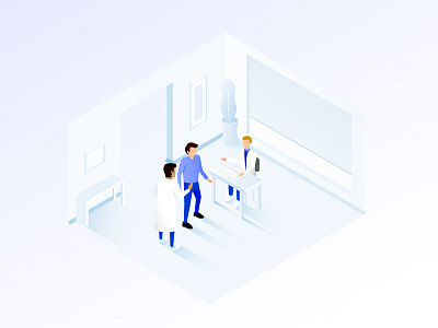 Isometric illustration aerial clinic doctors facilities illustration isometric landing medical nyc startup trial view