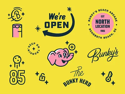 Some Faves 🐘 arcade badge brand branding clean coin elephant lock. 85 mascot retro script skee ball