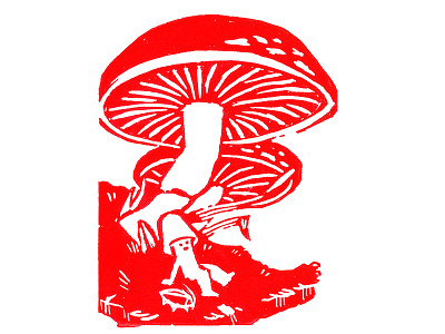 Mushroom Dude linocut mushrooms