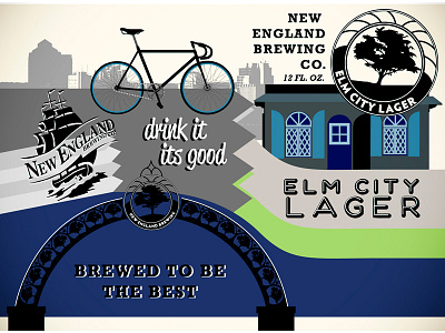 New England Brewing- Elm City Lager beer beverage packaging