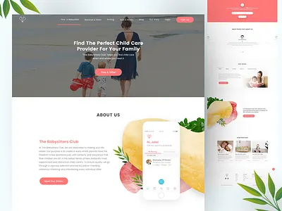 Babysitter_Home app design baby babysitter caretaker kids lady landing page ui ux web woman