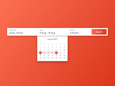 Daily UI Challenge #4 4 calendar datepicker minimal red search simple travel ui vedhage