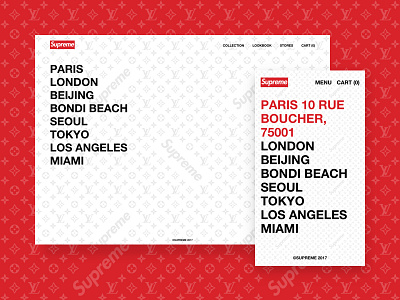 Supreme x Louis Vuitton - Stores brutalist ecommerce fashion helvetica minimal pattern stores typography ui ux web