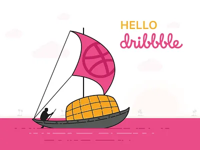 Hello dribbble bangladesh boat dribbble first happy hello illustration river shot