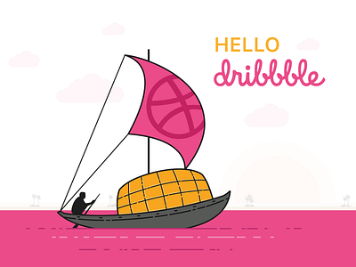 Hello dribbble bangladesh boat dribbble first happy hello illustration river shot