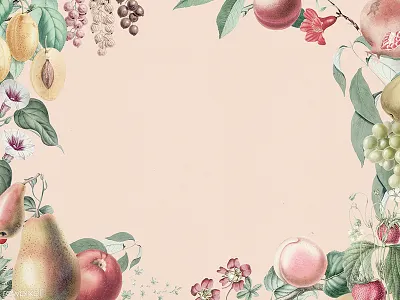Flower and fruit botanical flower framed fruit illustration pastel
