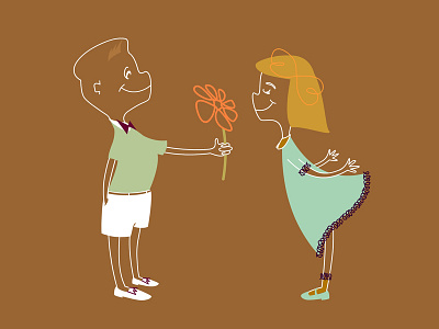 girl | boy boy design flower girl illustration midcentury retro vector