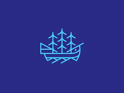 Ship logo mark pine ship sign tree waves