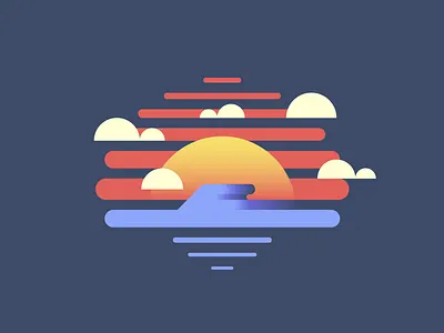 Sunset badge beach cute design graphic illustration outdoors retro sea sunset vector