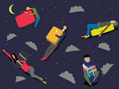 Airport sleepyheads airport clouds goodnight graphic illustration illustrator luggage night sky travel traveller vector