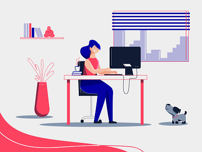 Working Lady character colorful flat office vector working