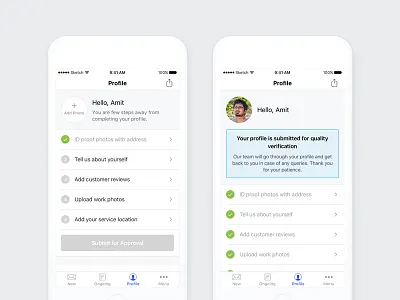 UrbanClap Partner Create a New Profile clean ios profile signup ui visual design