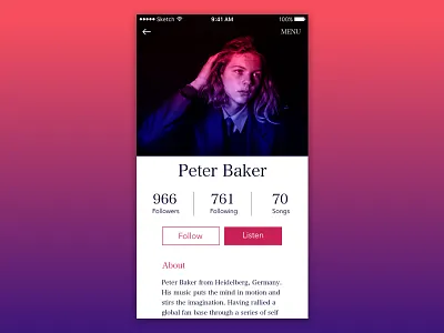 Daily Ui #006 artist challenge daily ui illustrator music profile sketch user uxui