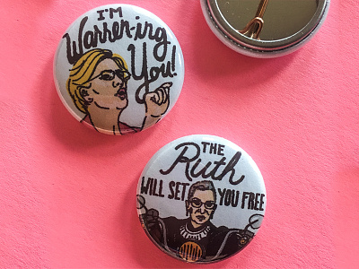 Rally Pins buttons elizabeth warren illustration pins political rally ruth bader ginsberg