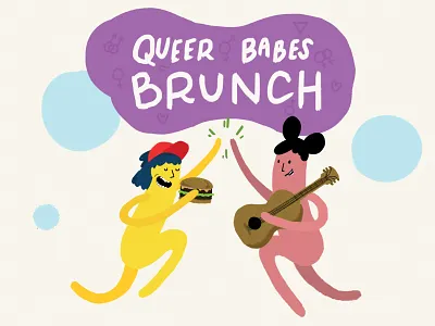 Queer Babes Brunch benefit brunch female feminist high five illustration women