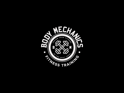 Body Mechanics Logo black bold brand fitness gym logo training weights workout