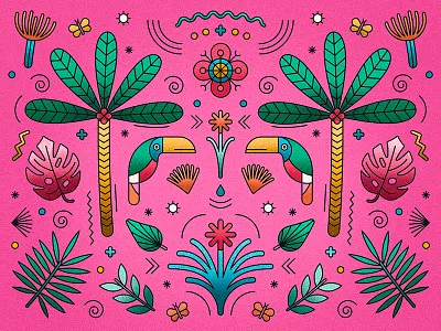 Tucan floral jungle leaves palms pattern tucan