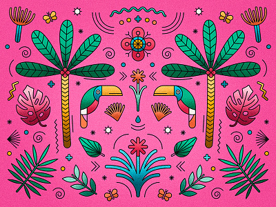 Tucan floral jungle leaves palms pattern tucan