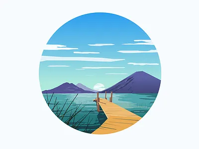 Lake view blue clouds green inkscape lake landscape mountain sun